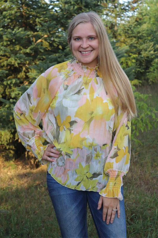 Yellow Floral Long Sleeve Top