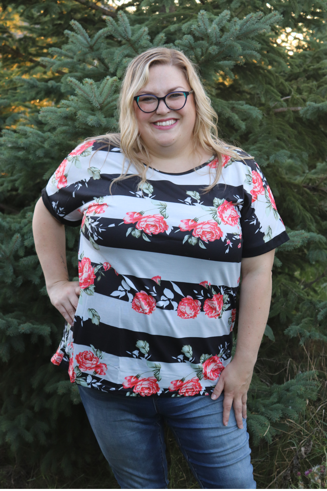 PLUS: Floral Striped Top
