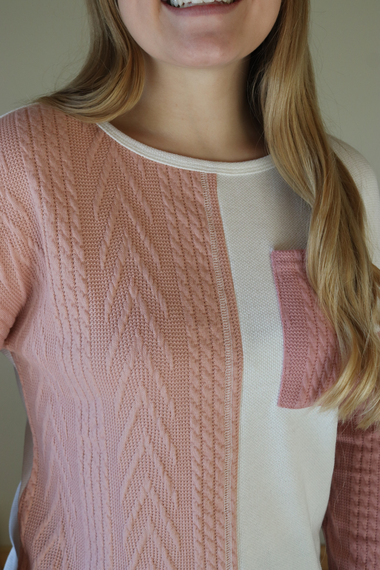 Pink Patchwork Knit Long Sleeve