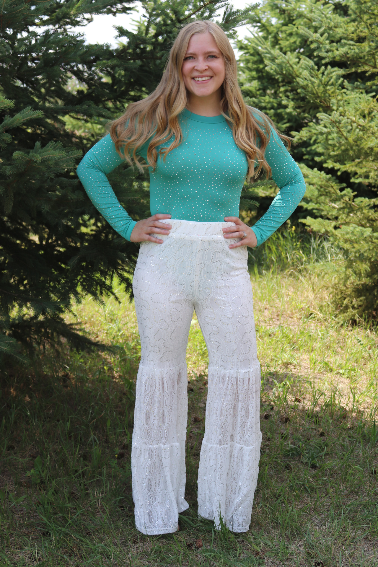 Turquoise Rhinestone Bodysuit