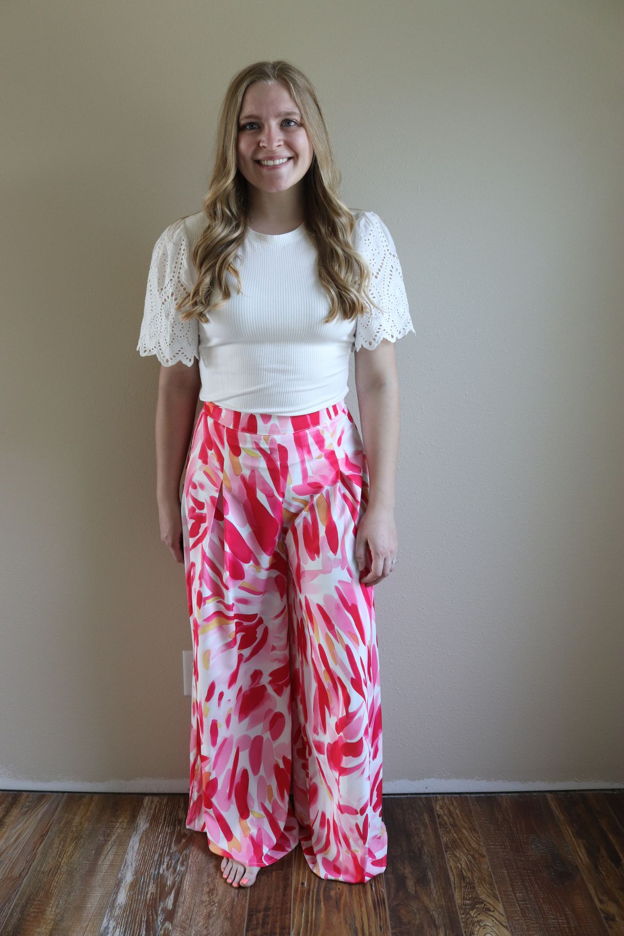 Pink Abstract Wide Leg Pants