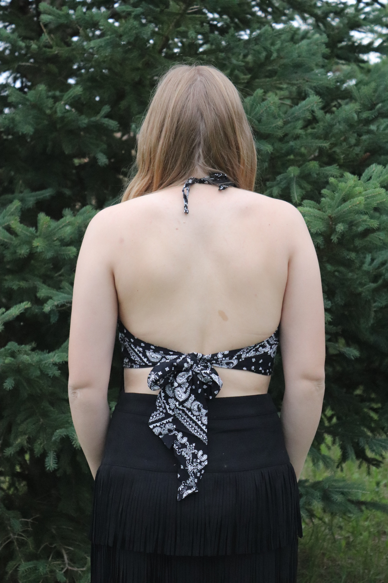 Black Paisley Fringe Halter Top