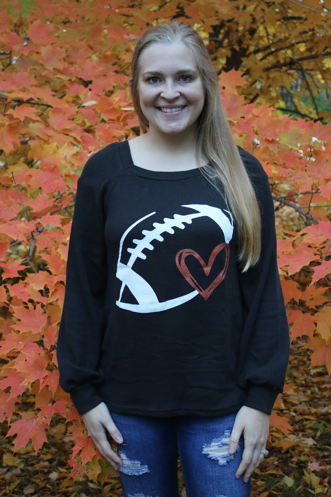 Waffle Knit Football Long Sleeve Top