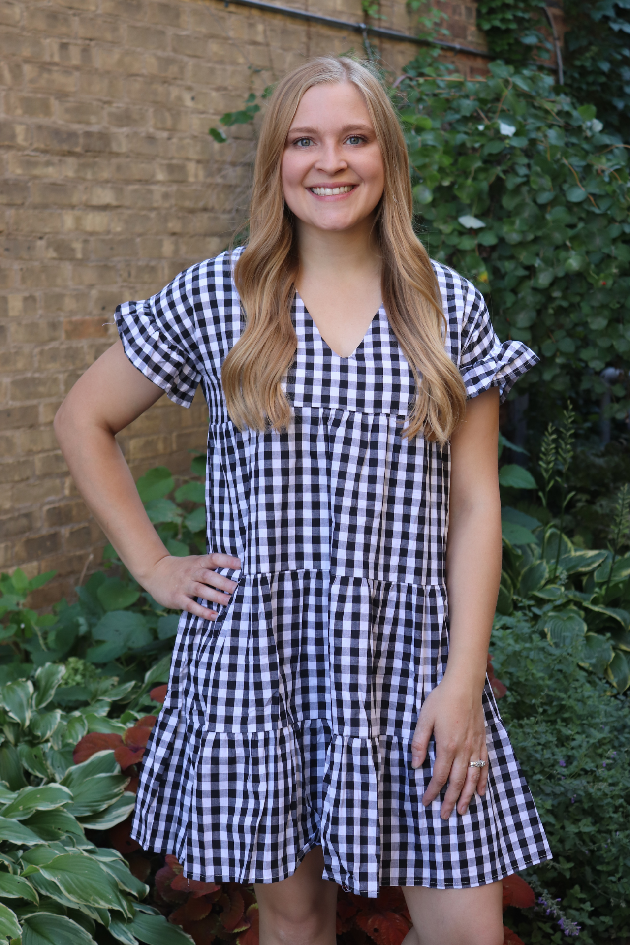 Black Plaid Tiered Dress