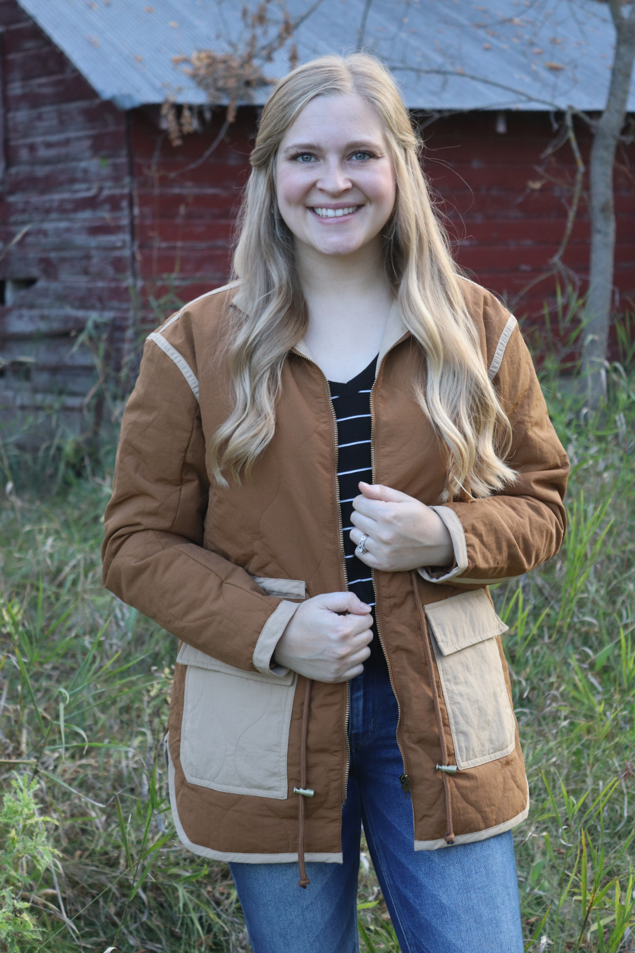 Camel quilted outlet jacket