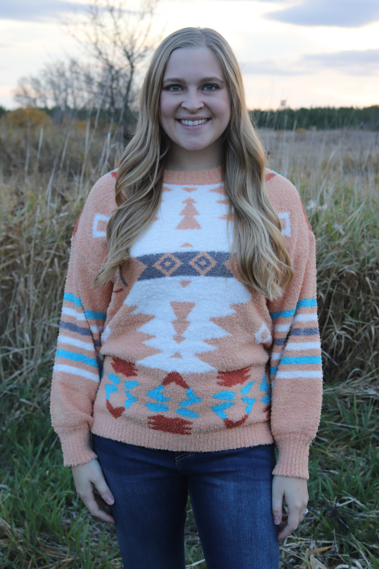 Peach Aztec Sweater