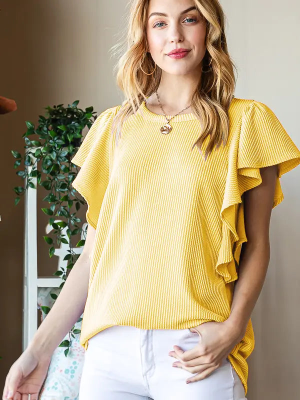 PLUS: Butter Yellow Ribbed Top