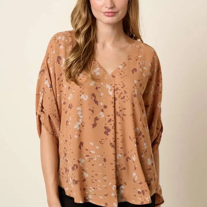 Rust Abstract Dolman Blouse
