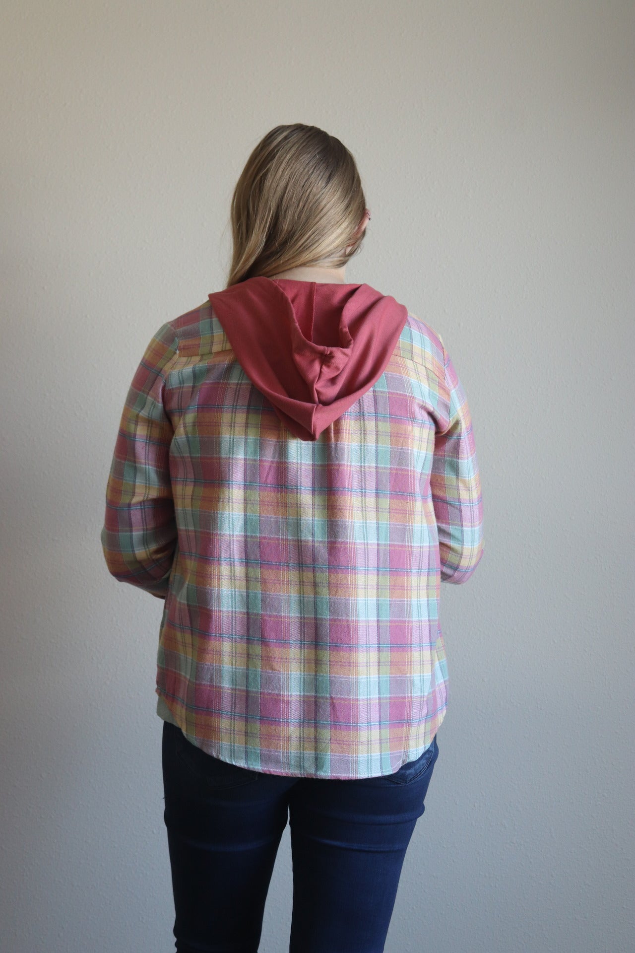 Pastel Plaid Hooded Shirt