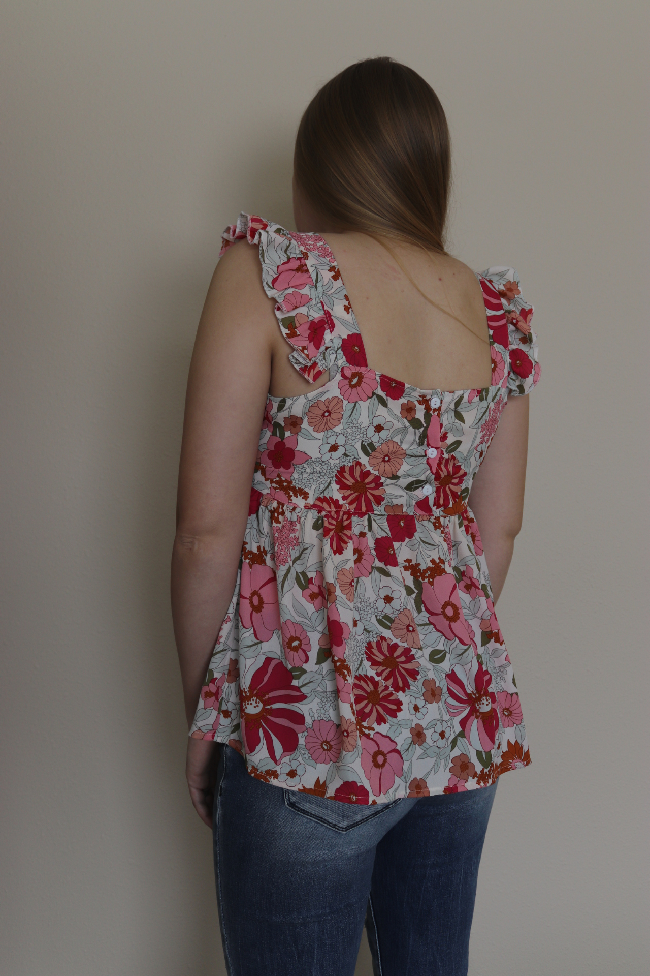 Pink Floral Flutter Sleeve Tank