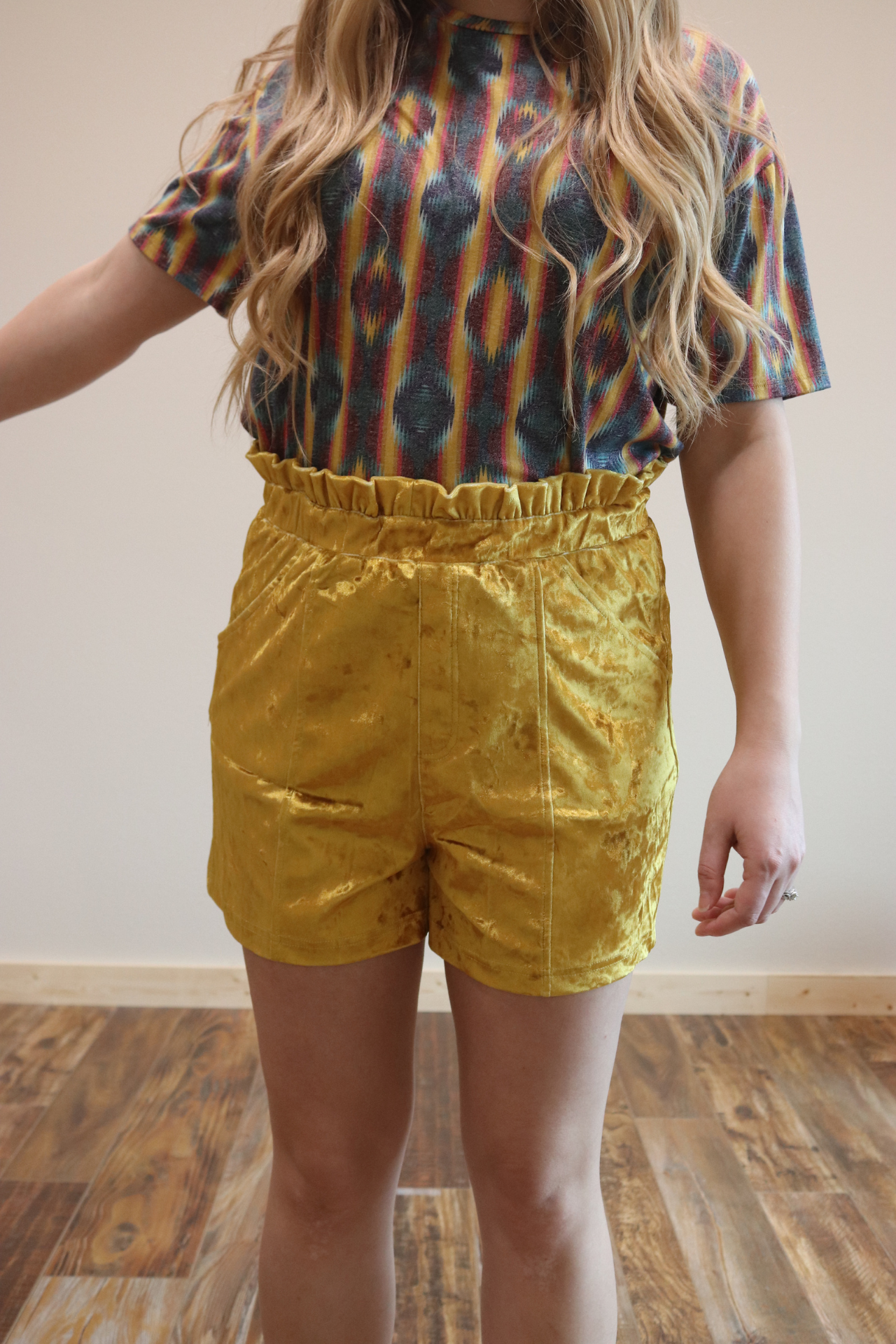 Yellow Velvet Shorts