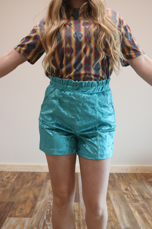 Turquoise Velvet Shorts