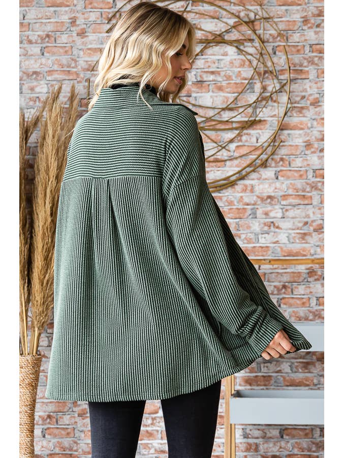 PLUS: Olive Ribbed Button Up