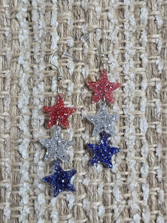 Red White and Blue Sparkle Star Earrings