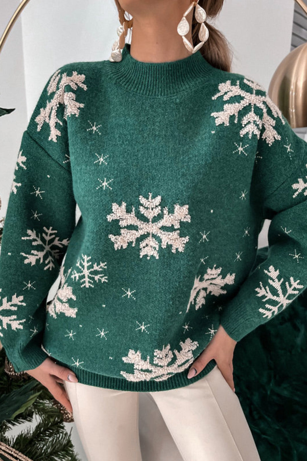 Green Snowflake Sweater