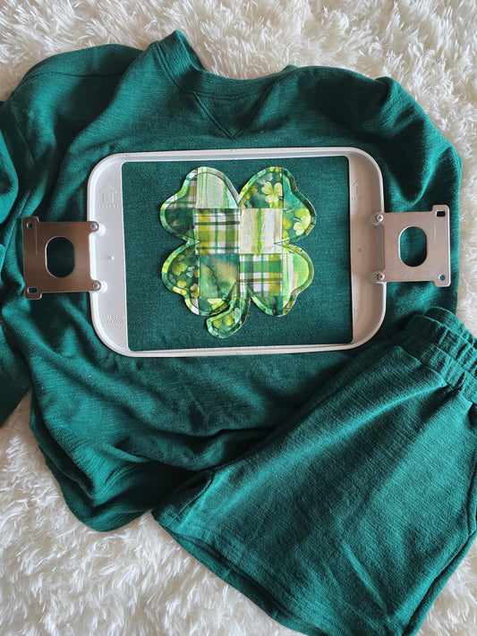 Hunter Green Patchwork Clover Embroidered Set