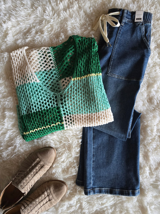 Oversized Green Colorblock Knit Sweater