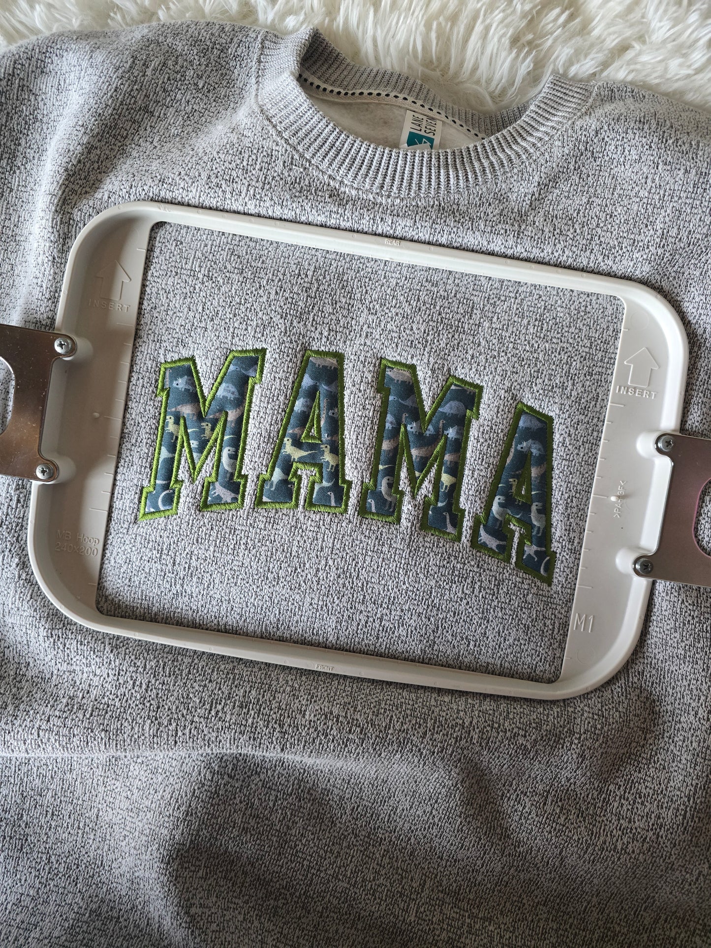 Embroidered Mama Sweatshirt (Blue Dino)