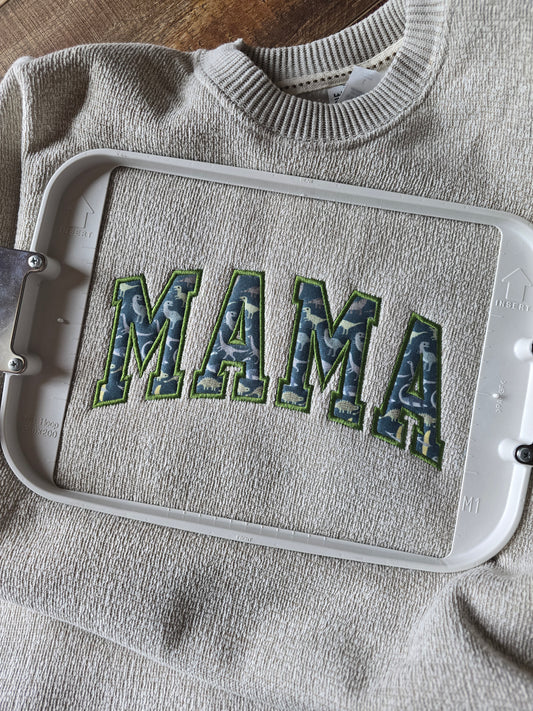 Embroidered Mama Sweatshirt (Blue Dino)
