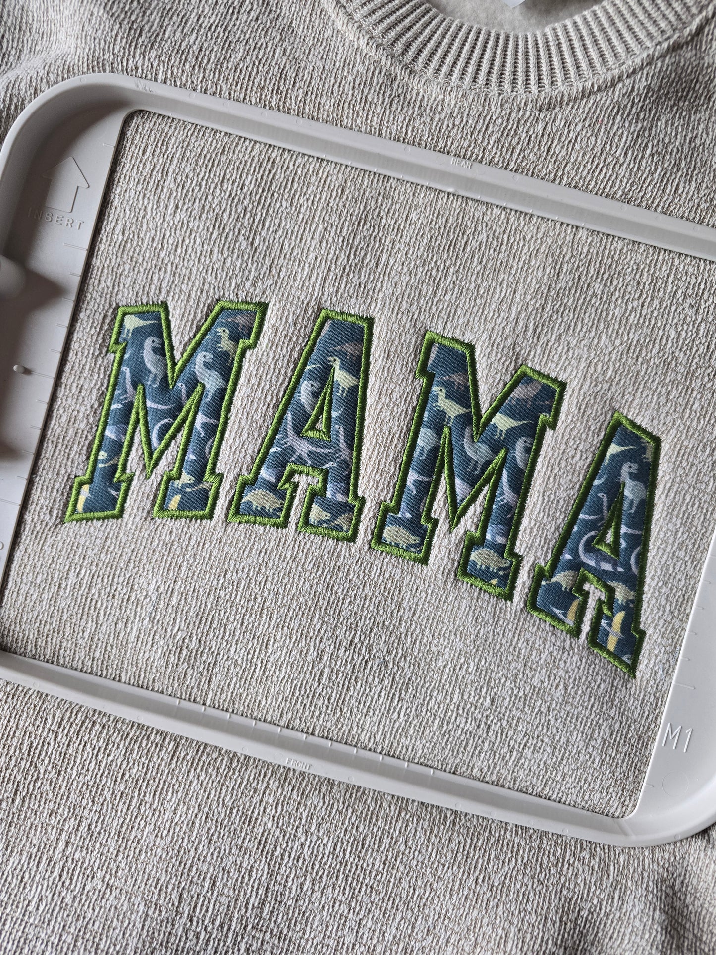 Embroidered Mama Sweatshirt (Blue Dino)