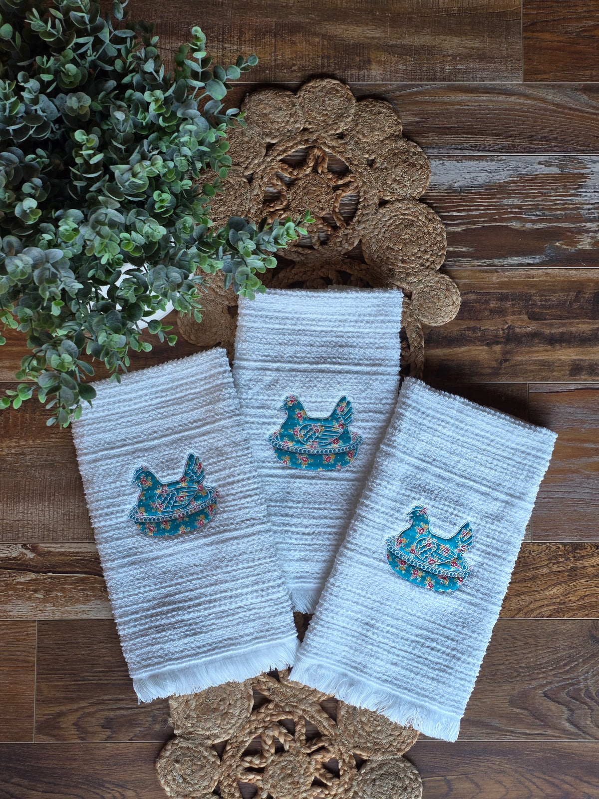 Embroidered Hen on a Nest Hand Towel