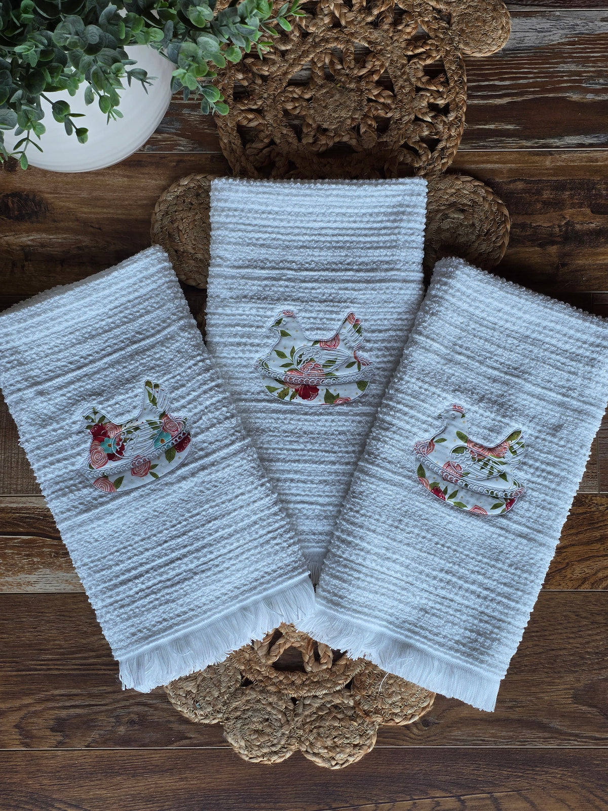 Embroidered Hen on a Nest Hand Towel