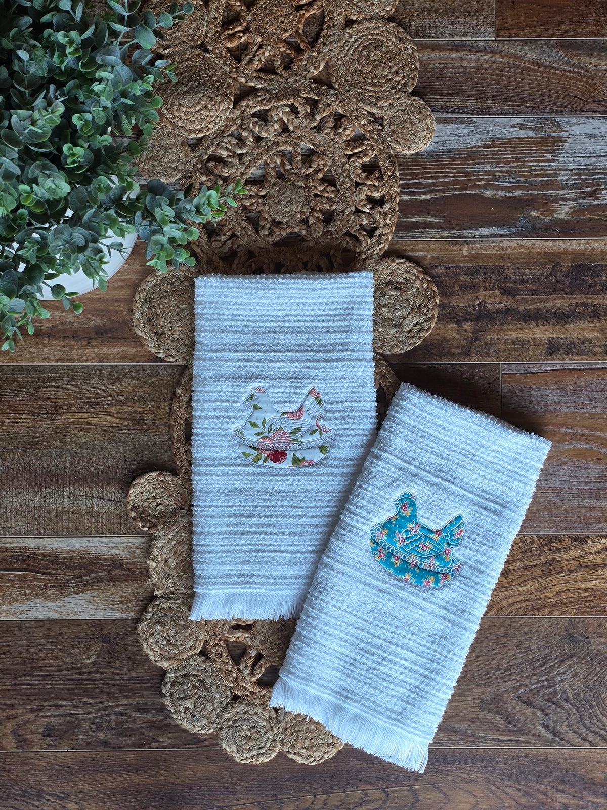 Embroidered Hen on a Nest Hand Towel