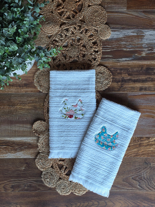 Embroidered Hen on a Nest Hand Towel