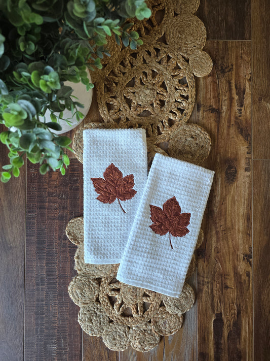 Embroidered Maple Leaf Hand Towel
