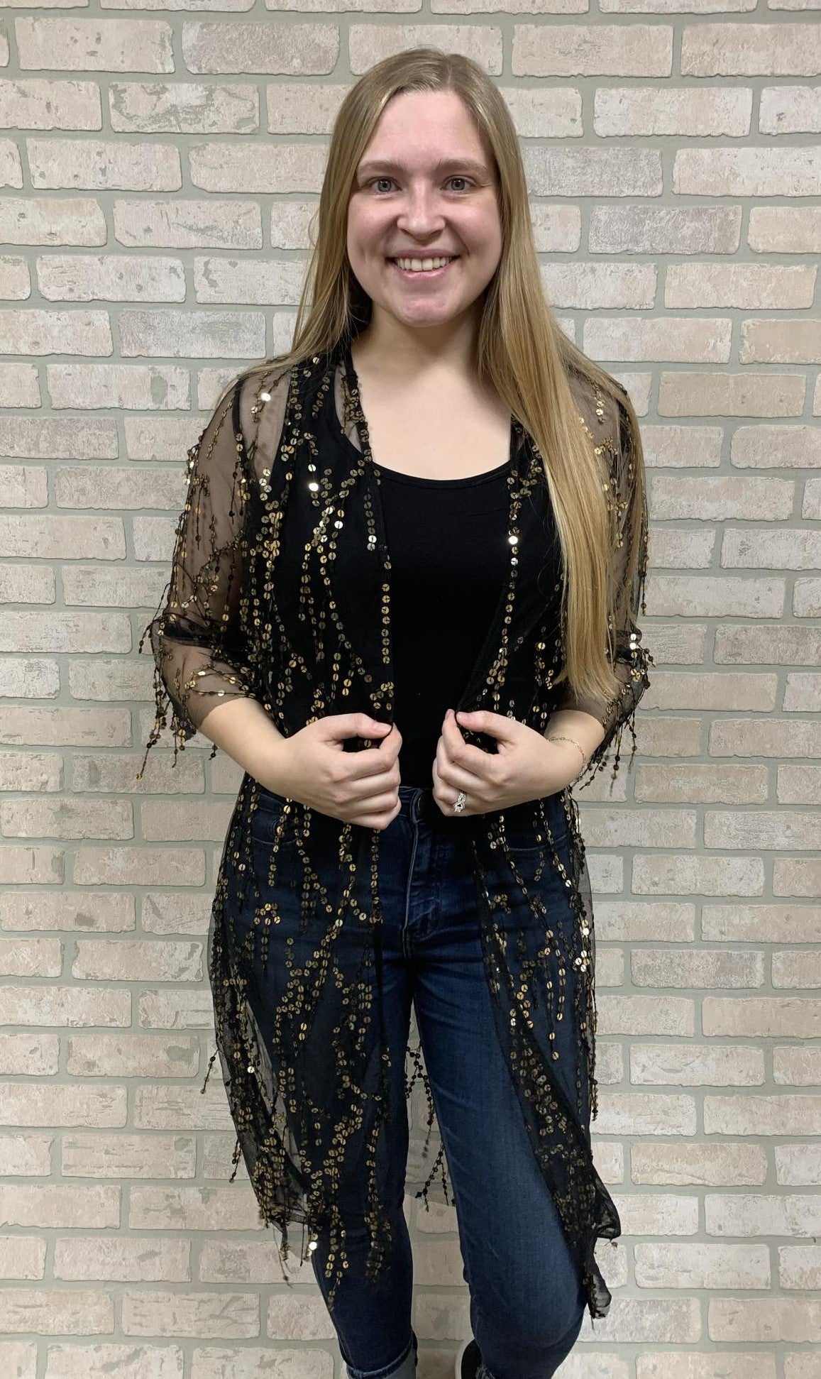 Black Mesh Sequin Kimono