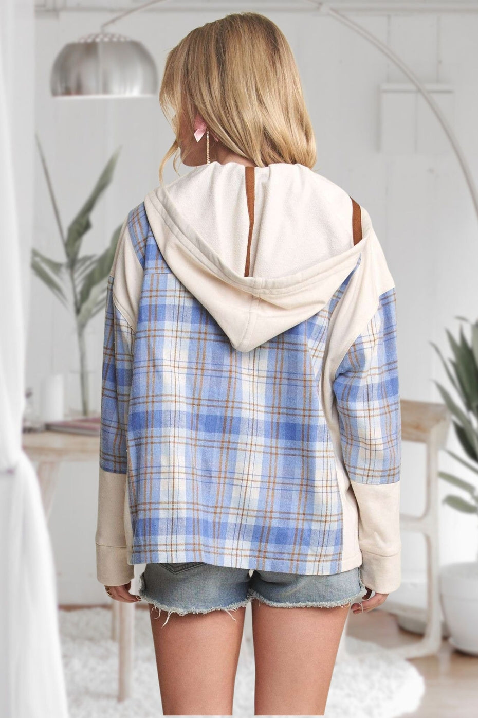 Blue/Ivory Hooded Button Up