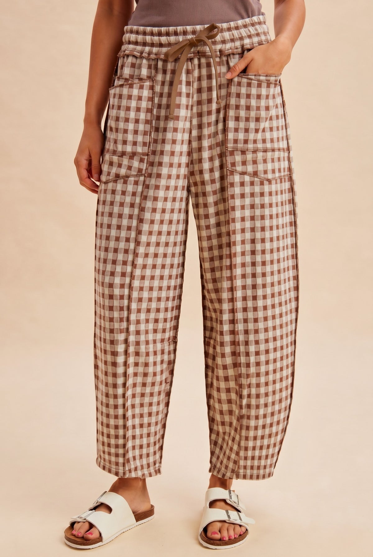 Mocha Plaid Barrel Pants