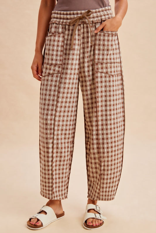 Mocha Plaid Barrel Pants