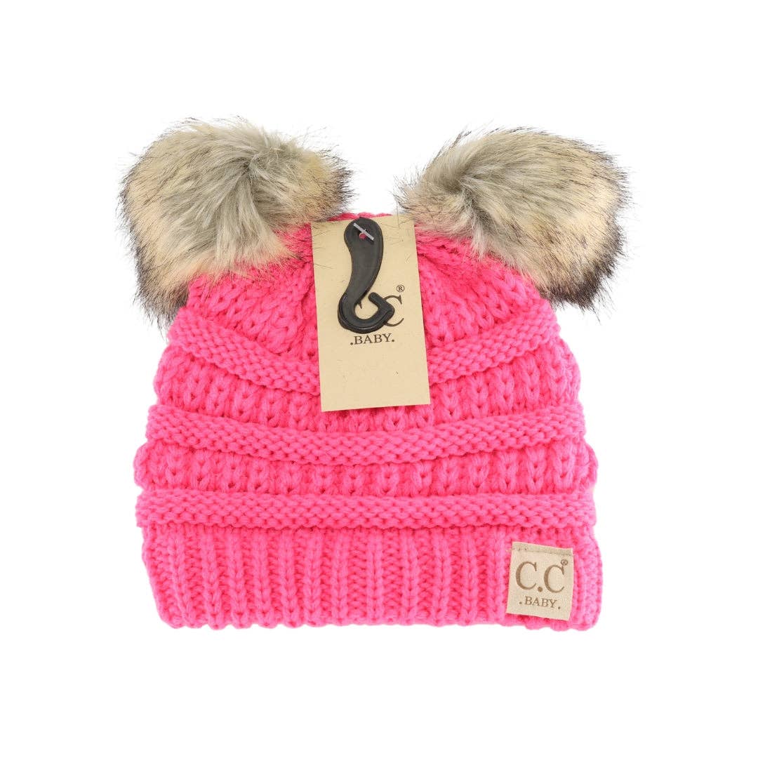 Candy Pink Double Pom CC Beanie