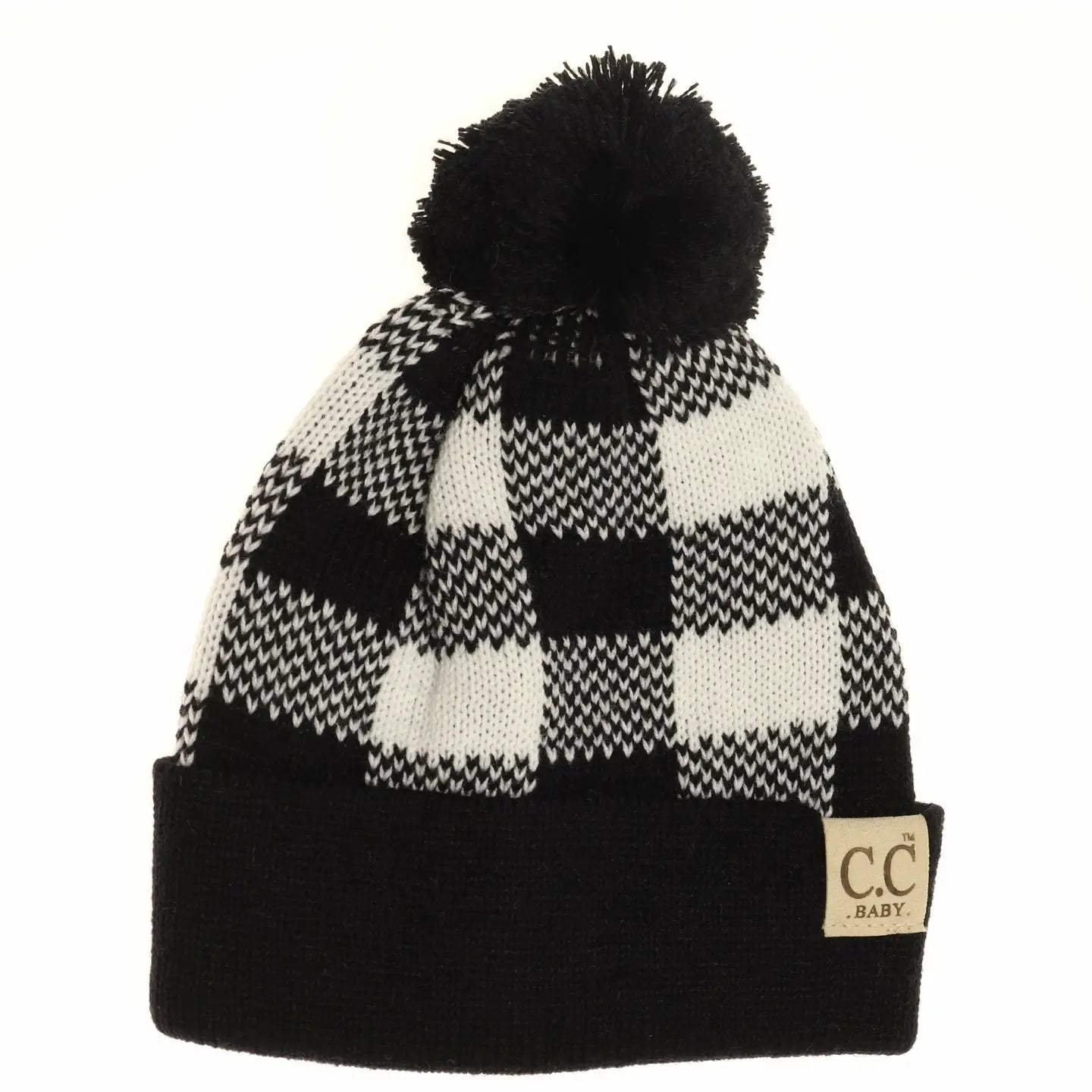 Baby White Buffalo Plaid CC Beanie