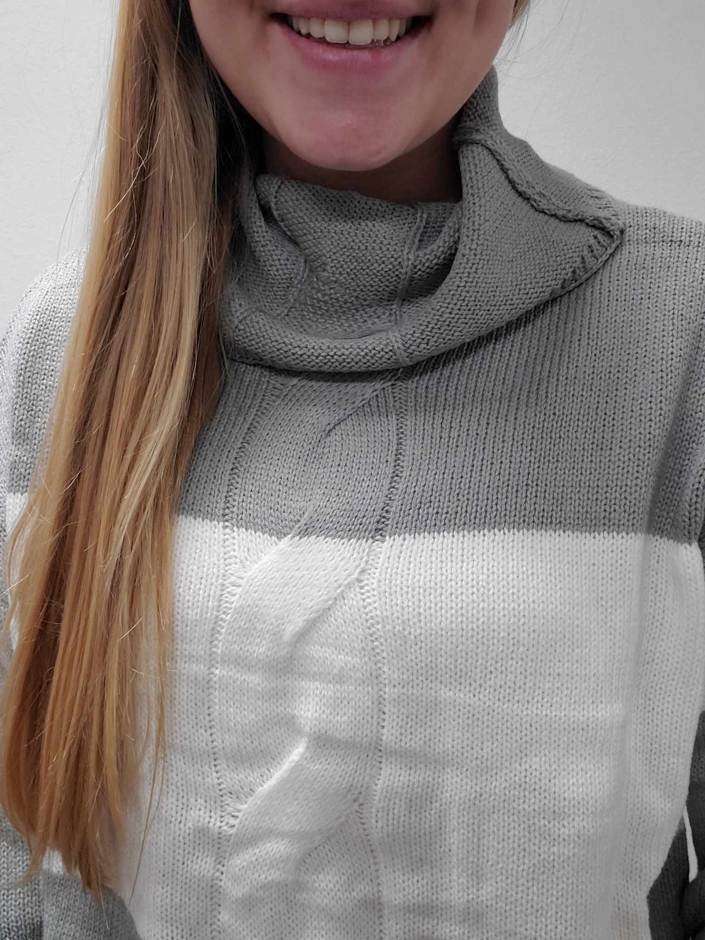 Gray/White Cowl Neck Sweater