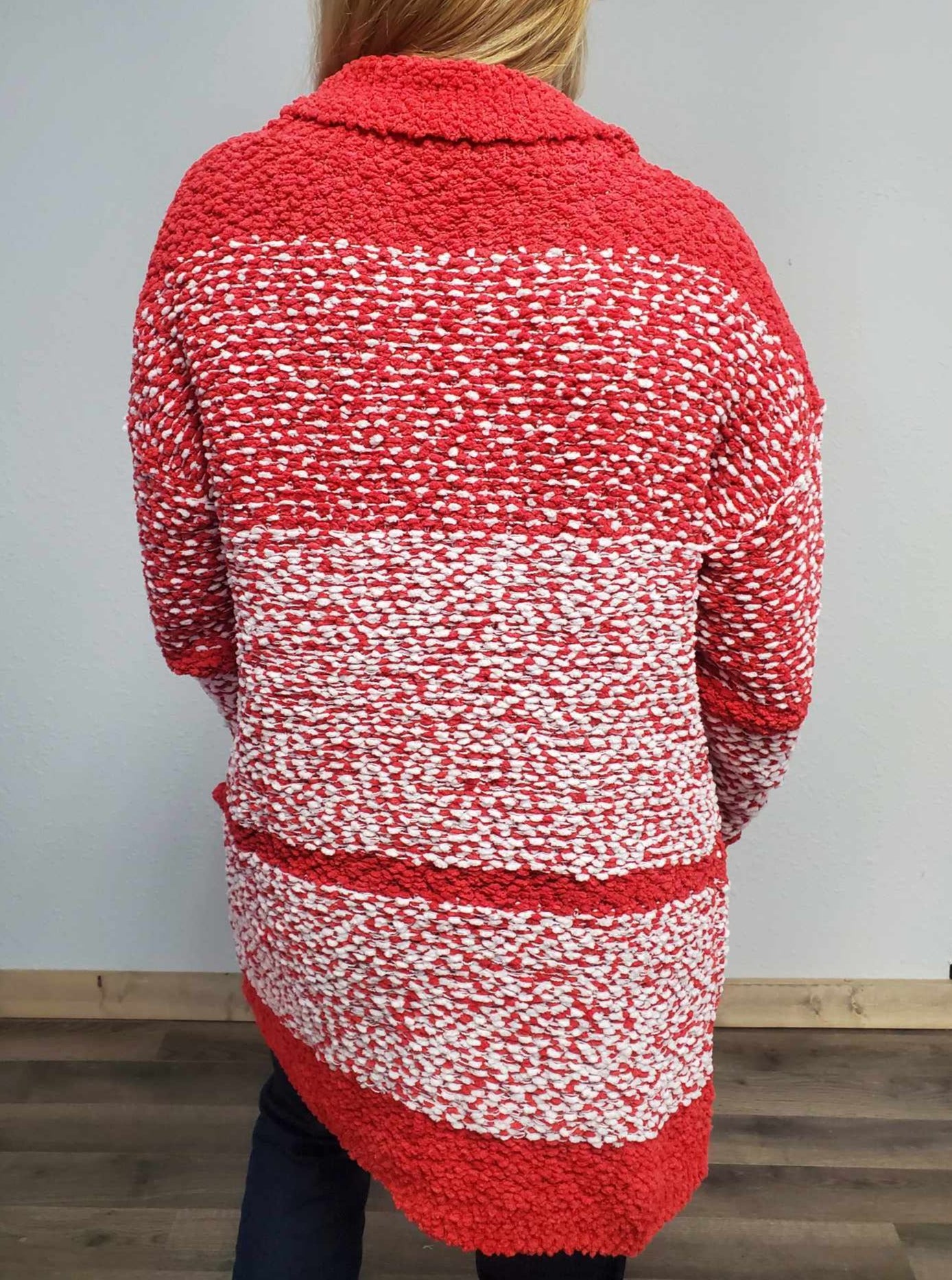 Red/White Popcorn Cardigan