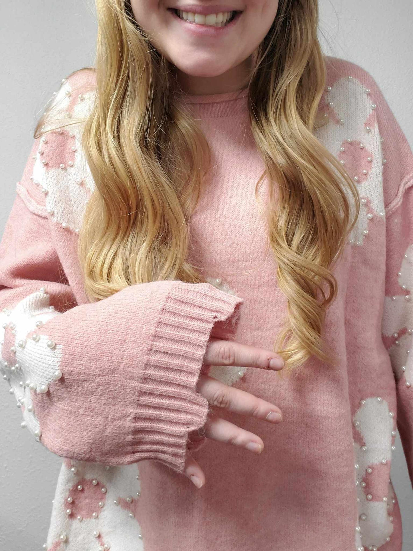 Oversized Pearl Beaded Floral Sweater