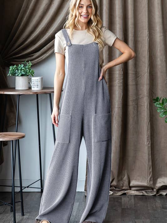 Silver Ribbed Jumpsuit