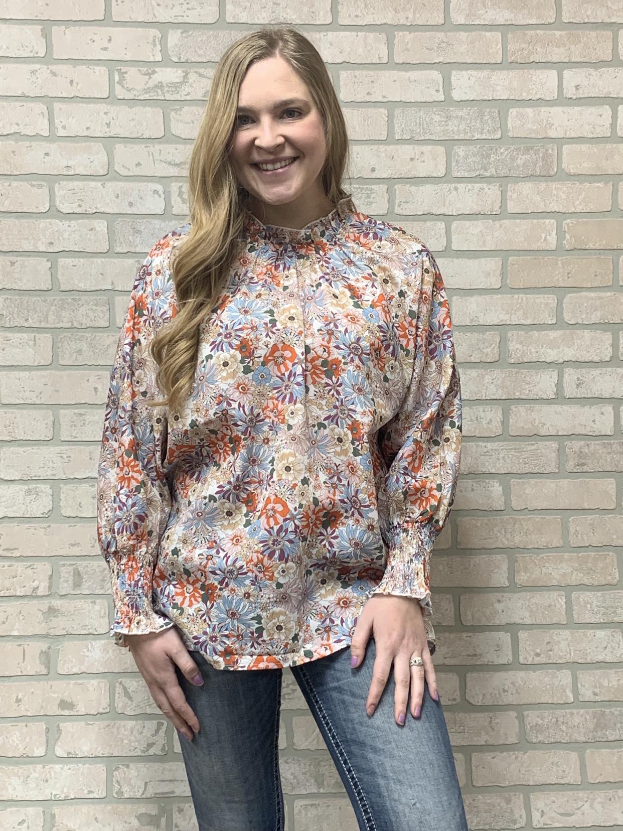 Floral Smocked Sleeve Blouse