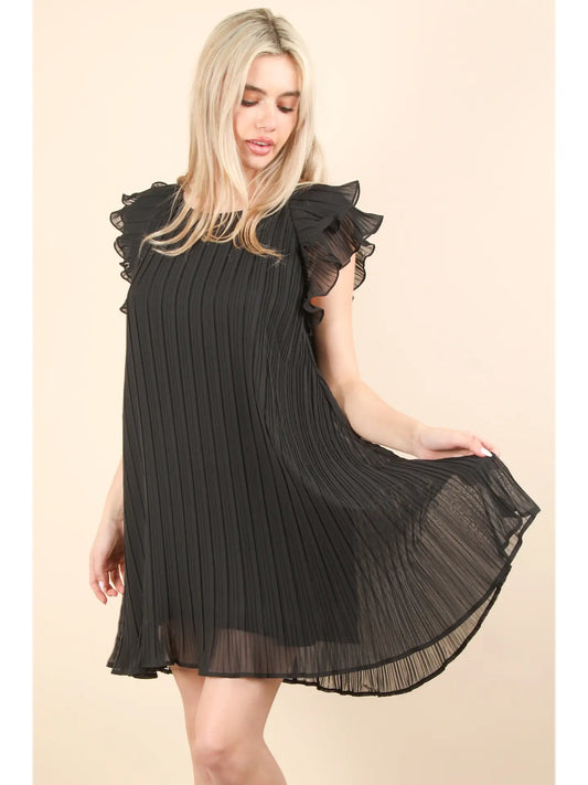 Black Ruffle Sleve Mini Dress