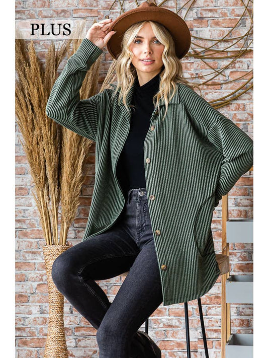 PLUS: Olive Ribbed Button Up