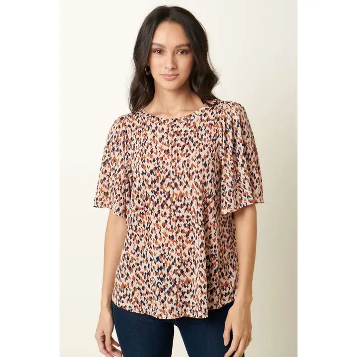 Flutter Sleeve Abstract Blouse