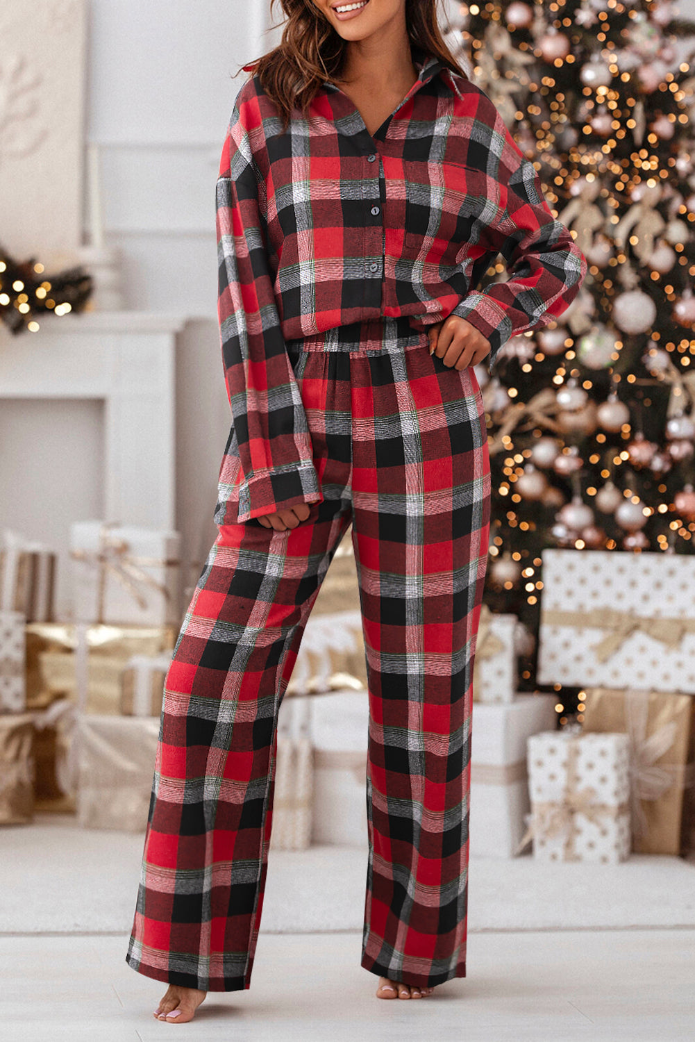 Red Plaid Lounge Set