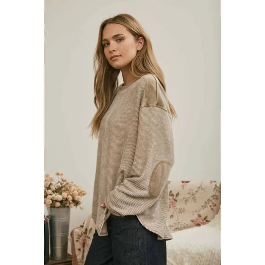 Brown Urban Ribbed Washed Long Sleeve