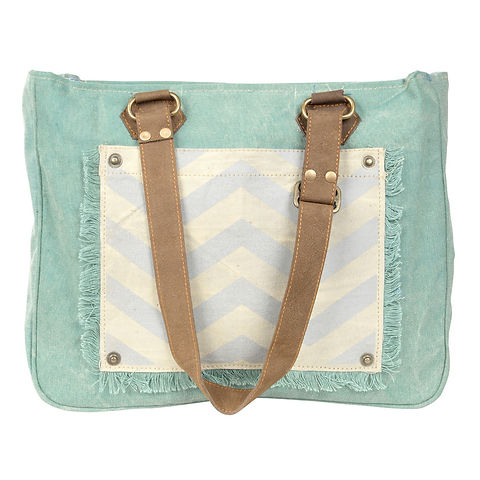 Aqua Chevron Canvas Tote
