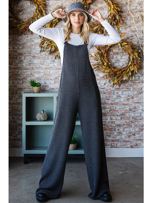 Charcoal Ribbed Jumpsuit