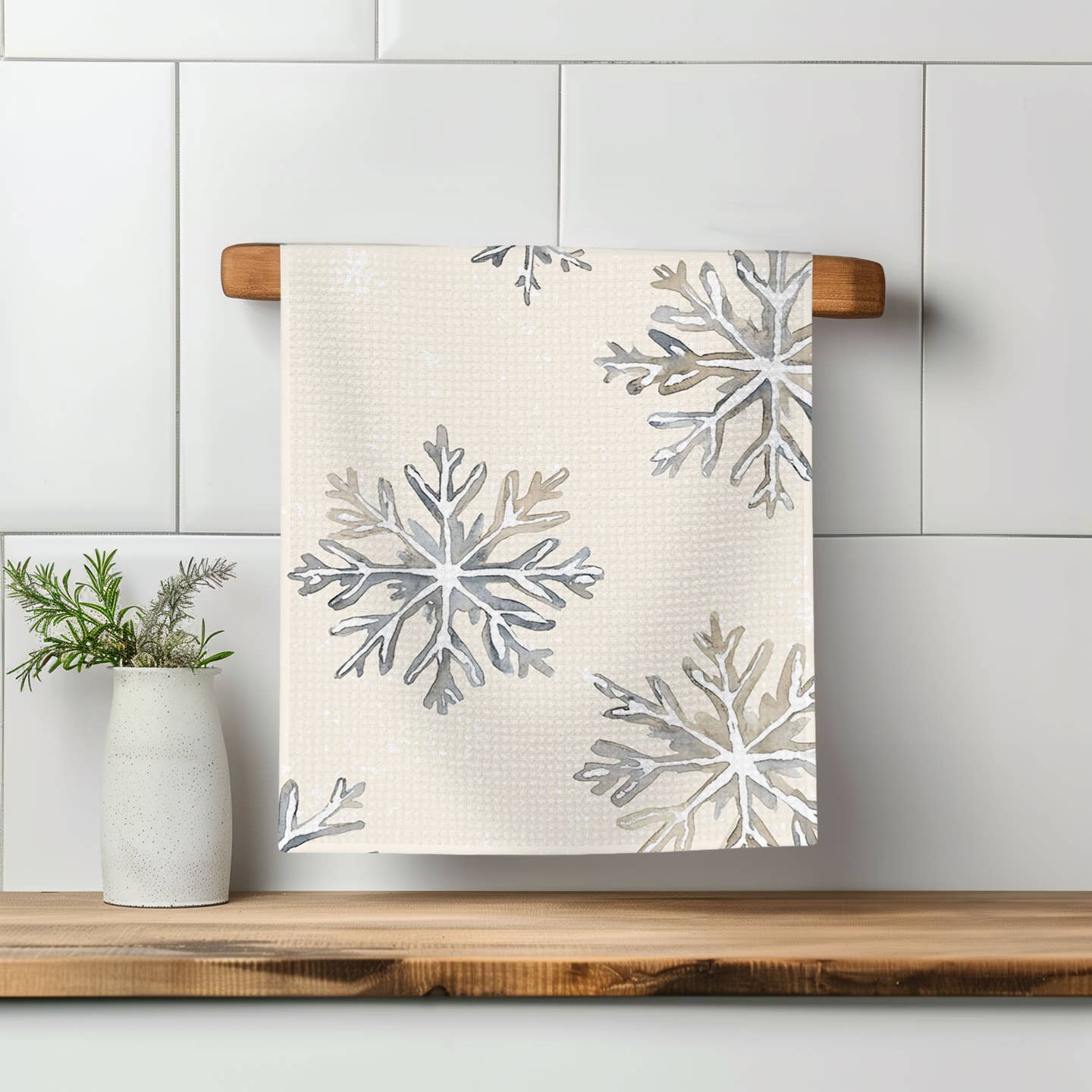 Cream Snowflake Kitchen Towel