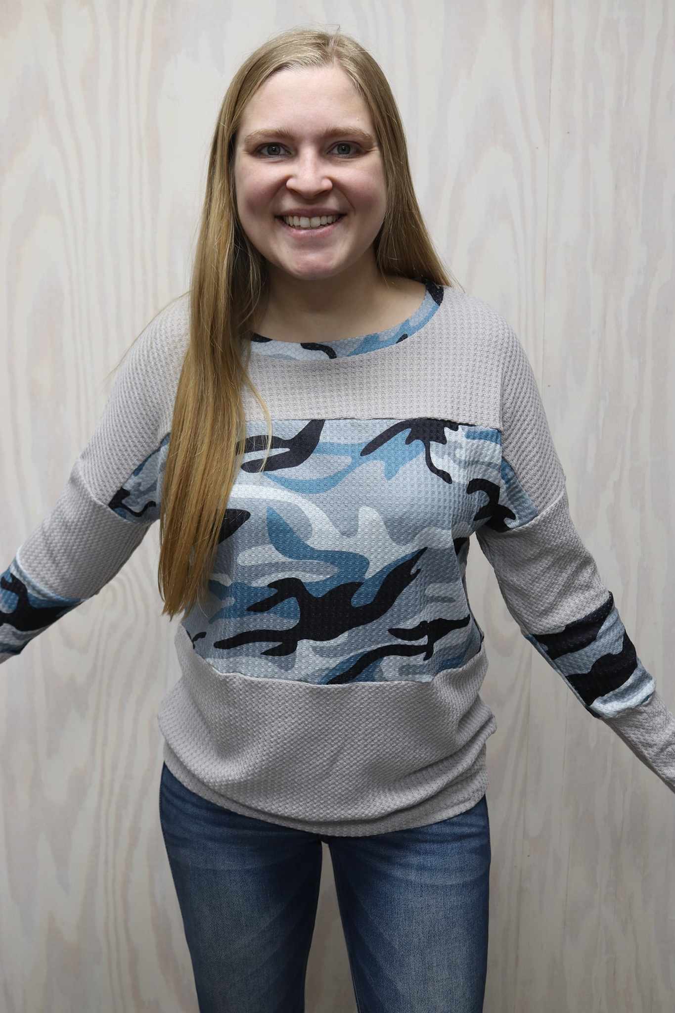 Blue Camoufalge Colorblock Long Sleeve