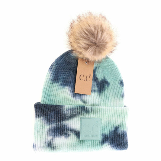 Teal/Sea Green Tie Dye Pom CC Beanie